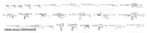  machine gun icon set different types of weapons illustration