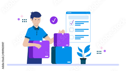 Subscription Box Business Curating Products. Flat Vector Business Illustration