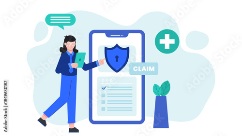 Insurtech Company Processing Claim via App. Flat Vector Business Illustration