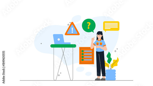 IT Helpdesk Troubleshooting Employee Issues. Flat Vector Business Illustration