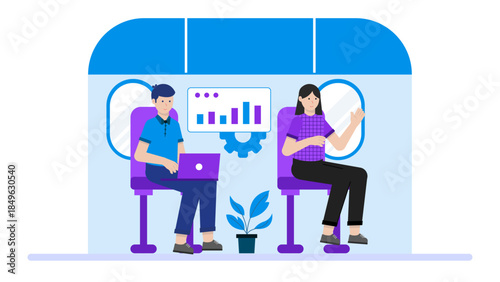 Pilot Using Flight Simulator Training. Flat Vector Business Illustration