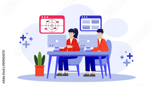 Pilot Using Flight Simulator Training. Flat Vector Business Illustration