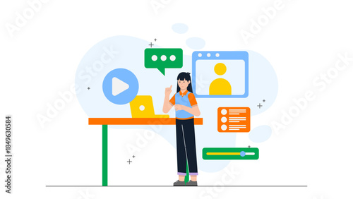 Musician Collaborating Remotely on Recording. Flat Vector Business Illustration