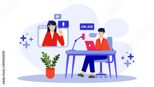 Musician Collaborating Remotely on Recording. Flat Vector Business Illustration