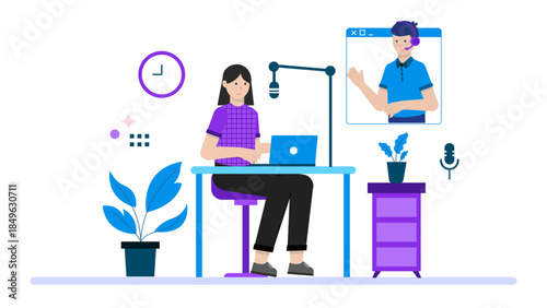Musician Collaborating Remotely on Recording. Flat Vector Business Illustration