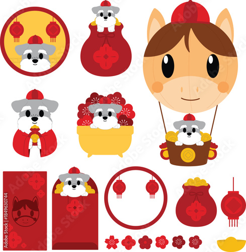 Cute Chinese New Year Dog and Horse Festive Elements Collection