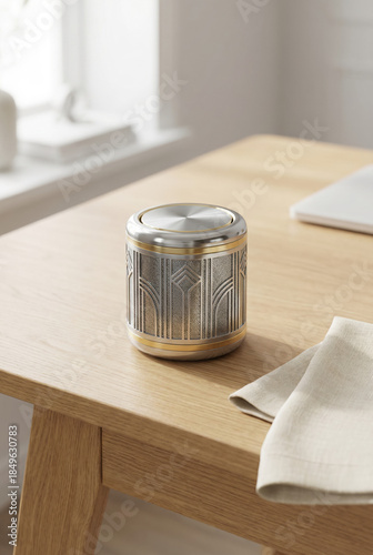 Elegant Art Deco Style Container on a Modern Wooden Desk