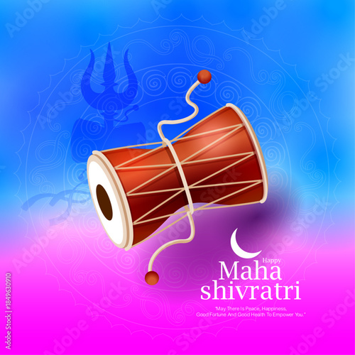 Artistic Maha Shivratri vector featuring a detailed damru with mandala patterns and soft gradient background. Suitable for spiritual posters, wallpapers, greeting cards and digital artwork.