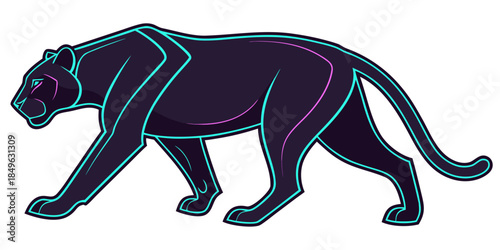 Stylized Black Panther Silhouette with Neon Outline and Vibrant Glowing Accents