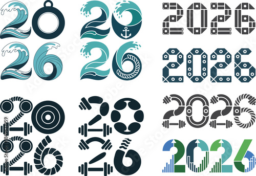2026 Decorative Number Set with Artistic Patterns