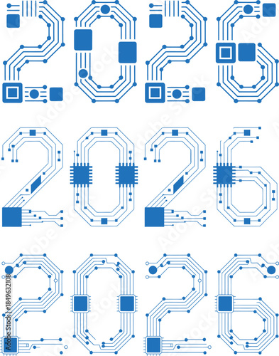 2025 Circuit Board Style Numbers Illustration for Technology Concept