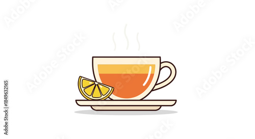 A steaming cup of hot tea with a fresh lemon slice.