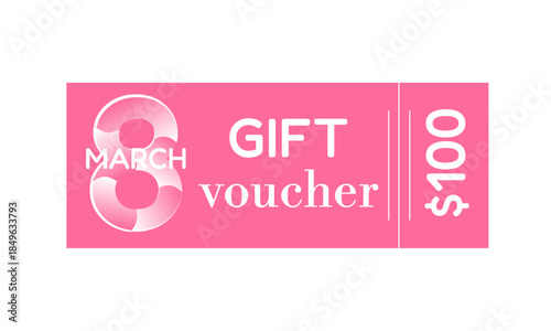 March 8 gift voucher design template, vector illustration, gift voucher, or gift card templates for 8th March, International Women's Day. Can be used as regular or e-gift cards. 