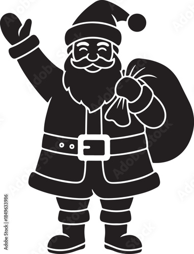 Santa claus carrying a sack of presents and waving cheerfully