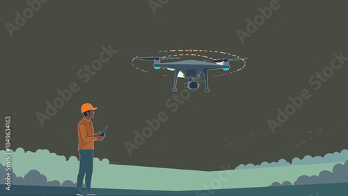 Drone Engineer Testing Autonomous UAV Flight – Vector Illustration