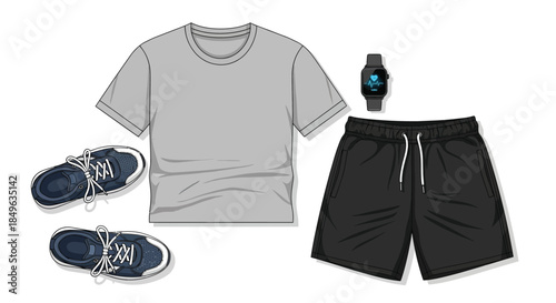 Mens Casual Athletic Outfit Flat Lay.
