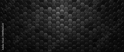 Black Metal Hexagon Pattern Texture. Realistic Hexagons Background. Vector Illustration. 