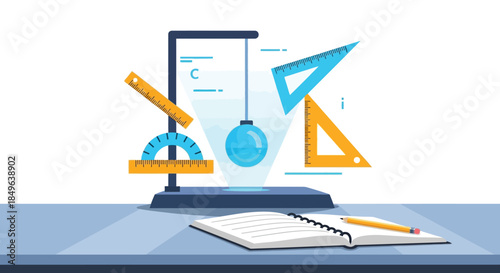 Physics and Mathematics Education Concept with Pendulum and Geometry Tools.