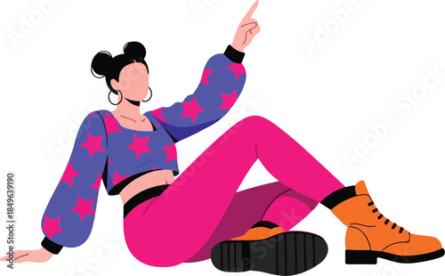 Trendy Character Design of Girl in Star Pattern Top and Pink Leggings