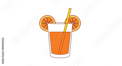 Refreshing Orange Juice with Slices and Straw.
