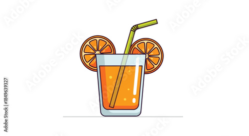 Refreshing Orange Juice Glass with Straw and Slices.