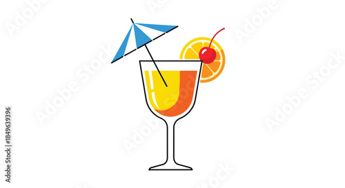 Refreshing Tropical Cocktail with Umbrella and Orange Slice.