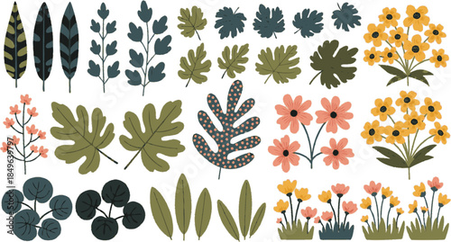 Collection of Diverse Botanical Elements and Floral Arrangements.