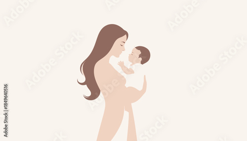 A heartwarming illustration of a mother tenderly holding her newborn child, symbolizing the unconditional love, deep bond, and nurturing care within a family