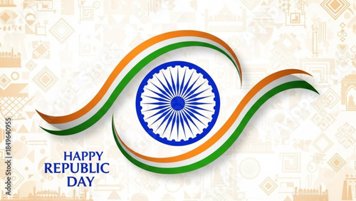 Indian Republic Day celebration graphic featuring the national flag colors and Ashoka Chakra ideal for patriotic events and national holidays