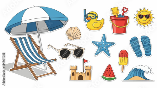 Beach Vacation Essentials Collection With Sun Sand And Sea Elements.