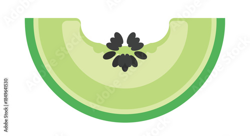 Fresh green melon slice with a bite taken out.