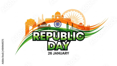 Republic Day India illustration with iconic landmarks and flag colors celebrating national holiday on January 26th vector graphic for design