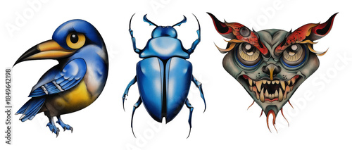 Wallpaper Mural Ornamental Illustrative Symbol of Heritage Concepts with Bird, Beetle, and Mythical Creature Torontodigital.ca