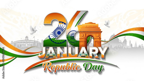 26 January Republic Day India featuring India Gate and Ashoka Chakra a patriotic graphic design for national celebration and awareness