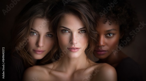 In a beautifully lit studio, three unique models stand close together, radiating confidence and style. Each one highlights their own distinct beauty and individuality, creating a harmonious blend
