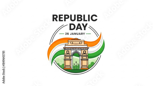 Republic Day India illustration featuring India Gate and tricolor flag elements perfect for national holiday celebrations and patriotic designs