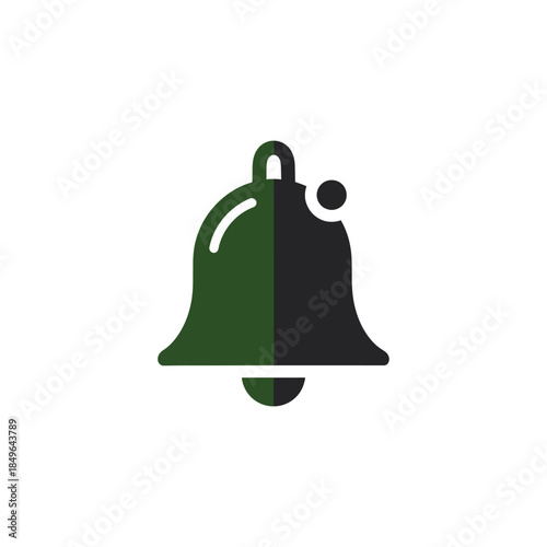Split green and black bell icon on for notifications and alerts symbol