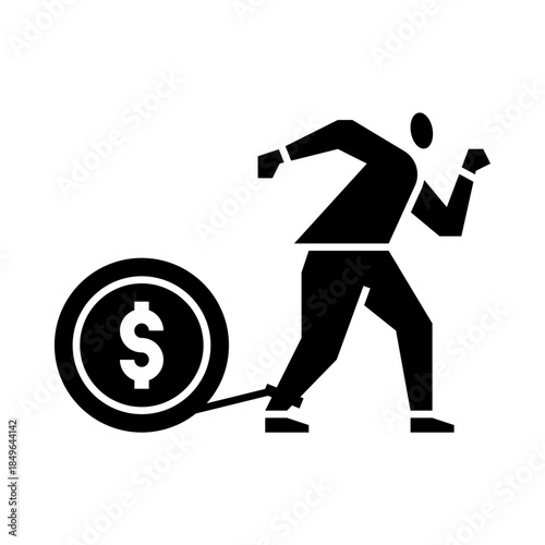 Running from debt glyph icon. debt illustration.