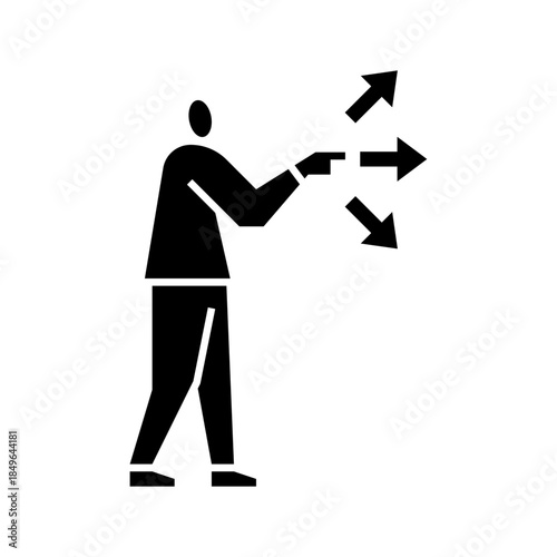 a man make a choice glyph icon. choice illustration.