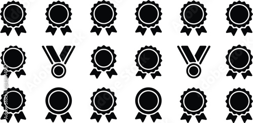 Black and white icons for awards, achievement, and certification on a white background