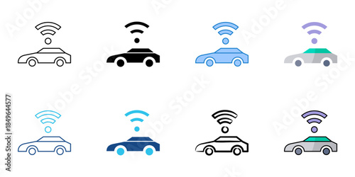 Smart car set multiple style vector collection. Editable stroke 
