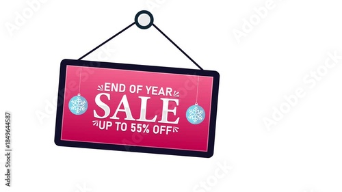 End of Year Sale Up to 55% Off Discount Promotion. 4K animation background footage for Christmas and Happy New Year, Holidays 