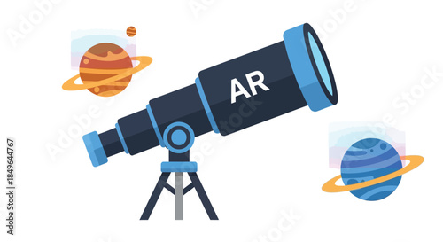 Augmented Reality Telescope Exploring Planets in Space.