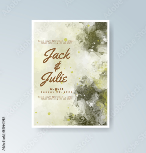 Wedding invitation with abstract splash watercolor