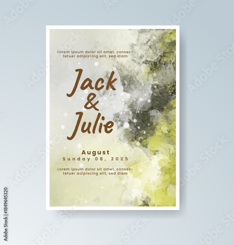 Wedding invitation with abstract splash watercolor