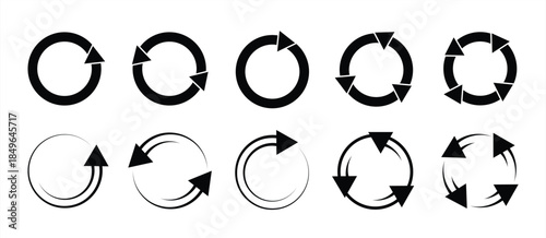 circular arrow icon set, contains refresh, rotate, reload, repeat and more symbols, recycle symbol vector illustration.
