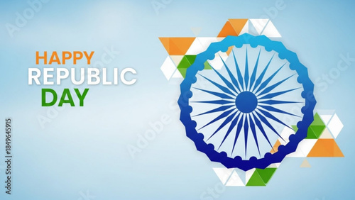 Happy Republic Day greeting with Ashoka Chakra and Indian flag colors a modern vector illustration for patriotic celebrations and national events