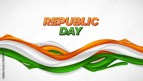 Republic Day text with Indian flag colors flowing wave design a patriotic background for national holidays and celebrations