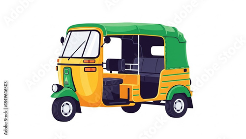 Colorful auto rickshaw a common mode of transport in Asia isolated on a white background for commercial use