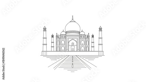 Taj Mahal outline illustration a famous Indian landmark in a minimalist line art style perfect for travel and architectural concepts